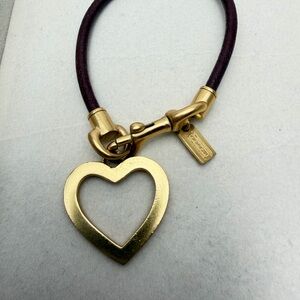 Coach Gold Heart Bracelet with Leather Cord